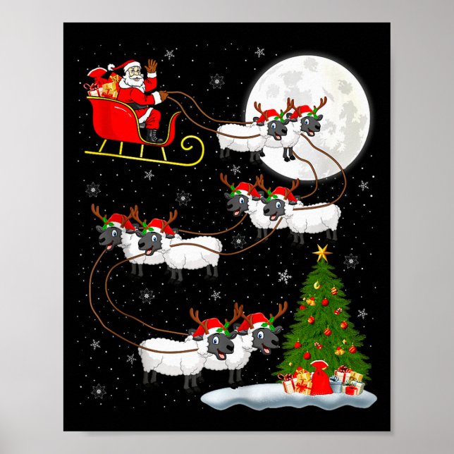 Póster Lambs Sheep Santa Sleigh Flying Funny Magical Chri (Frente)