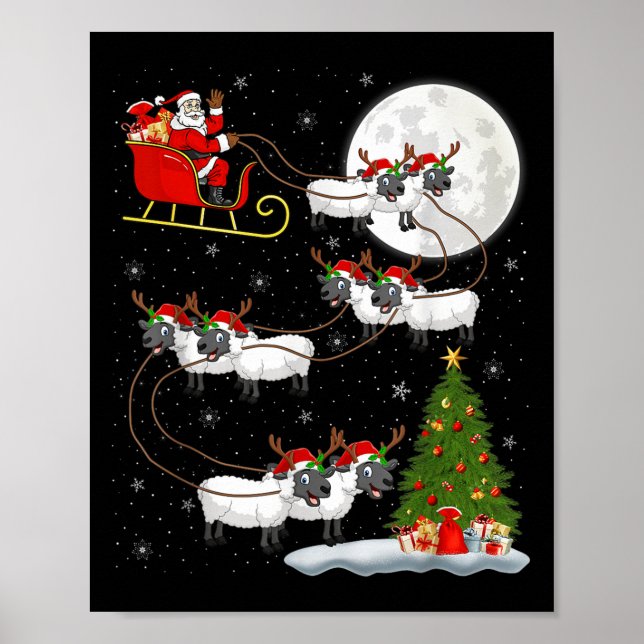 Póster Lambs Sheep Santa Sleigh Volando Gracioso Crítico (Frente)