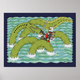 Póster Lambton Worm y caballero