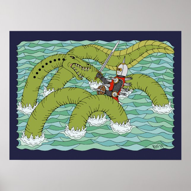 Póster Lambton Worm y caballero (Frente)