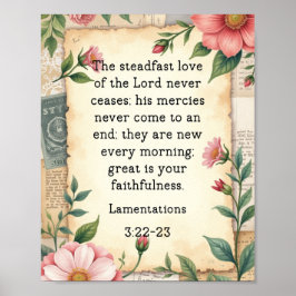 Póster Lamentations 3:22–23 Vintage Floral Design 