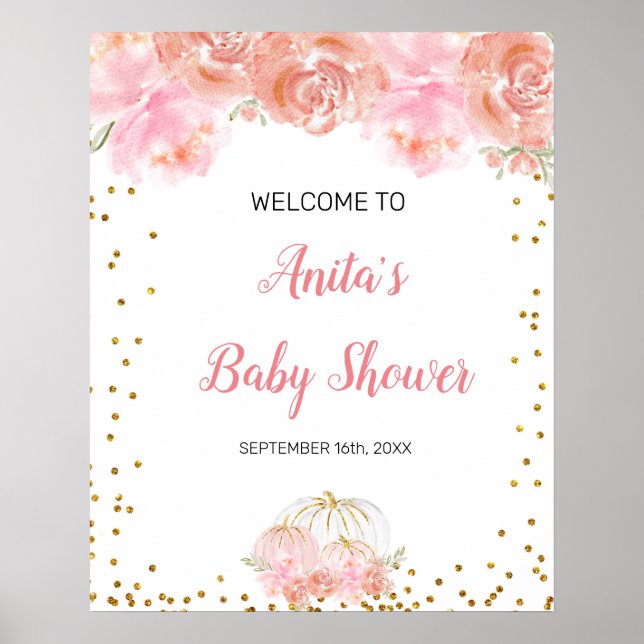 Póster Lámina de calabaza rosa de Baby Shower (Frente)