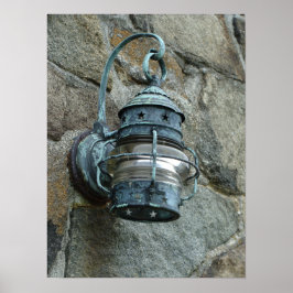 Póster Lámpara al aire libre en la pared de piedra