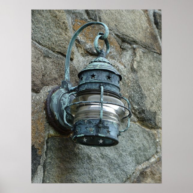 Póster Lámpara al aire libre en la pared de piedra (Frente)