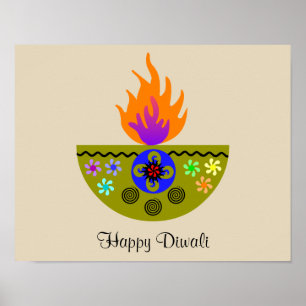 Póster Lámpara colorida Diya de Diwali