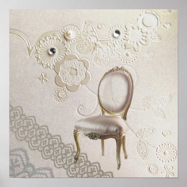 Póster lámpara de araña romántica Rococo silla parís (Frente)