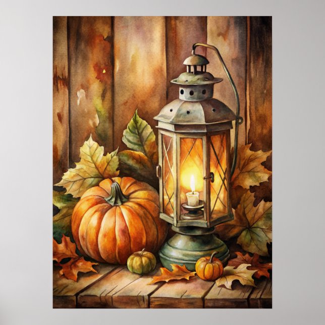 Póster Lámpara y Calabazas de Otoño (Frente)