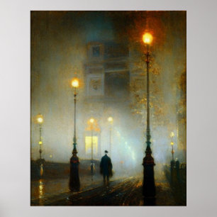 Póster Lámparas de lluvia nocturnas de París estilo impre