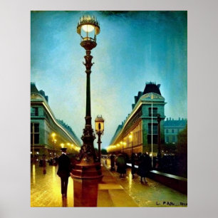 Póster Lámparas de noche húmedas de París Edificios impre
