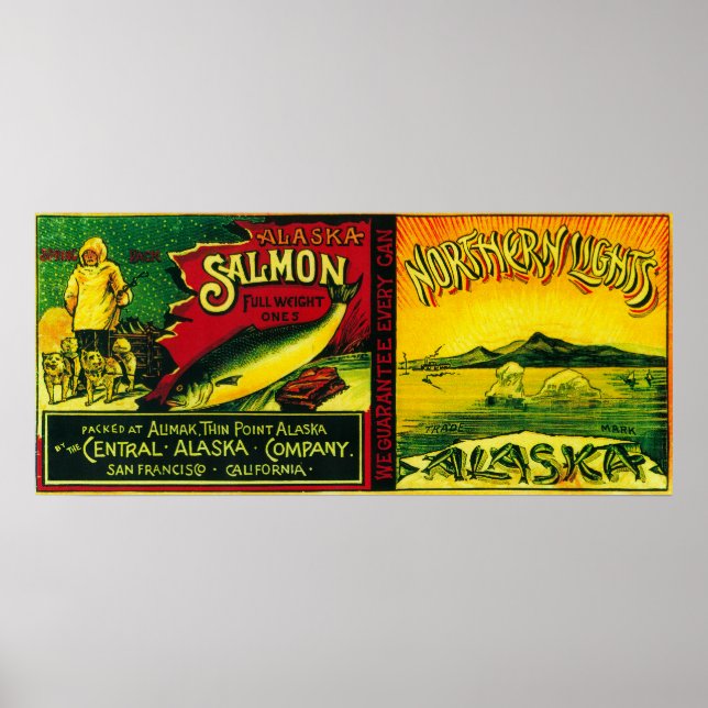 Póster Lámparas del Norte Salmon Can LabelAlimak, AK (Frente)
