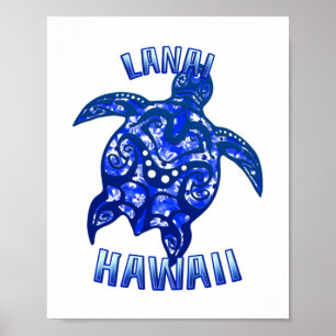 Póster Lanai Hawaii Vacuna Tortuga Tribal