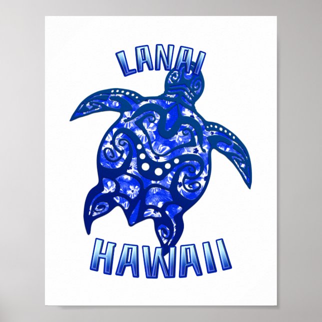 Póster Lanai Hawaii Vacuna Tortuga Tribal (Frente)