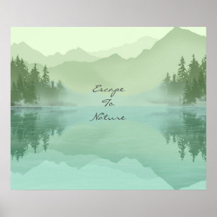 Póster Landscape Reflection Lake Trees Green Motivational