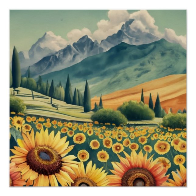 Póster Landscape Sunflowers Boho (Anverso)