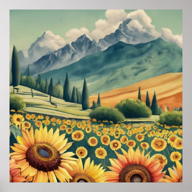 Póster Landscape Sunflowers Boho (Frente)