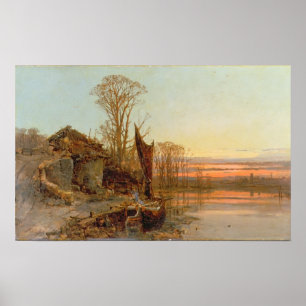 Póster Landscape with a Ruined Cottage at Sunset, 1898