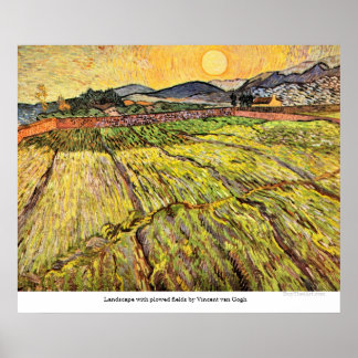 Póster Landscape with plowed fields by Vincent van Gogh