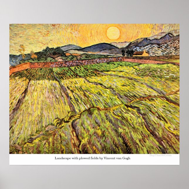 Póster Landscape with plowed fields by Vincent van Gogh (Frente)