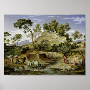 Póster Landscape with Shepherds and Cows