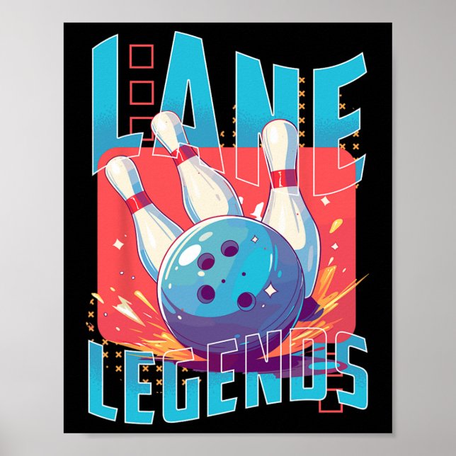 Póster Lane Legends Bowling Sports Design (Frente)