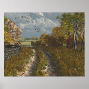 Póster Lane rural en otoño