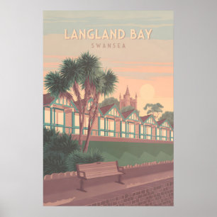 Póster Langland Bay Swansea Cartel de viaje a la costa