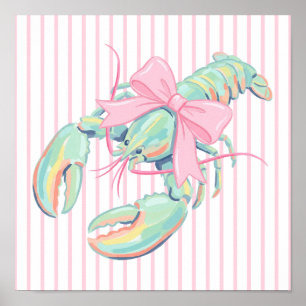 Póster Langosta acuarela pastel elegante