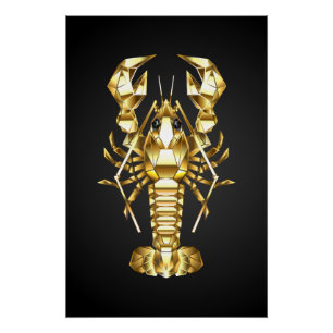 Póster Langosta de bogavante poligonal dorada sobre negro
