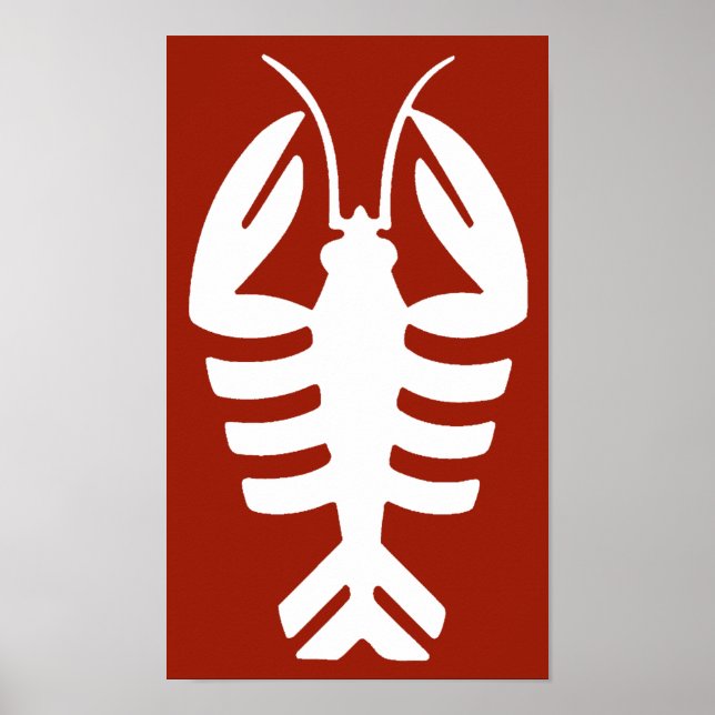 Póster Langosta de época en blanco, marisco Art Decó (Frente)