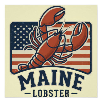 Póster Langosta de Maine Bandera Americana