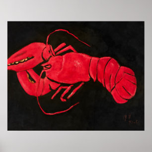 Póster Langosta sobre fondo negro, pintura famosa