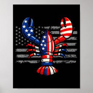 Póster Langostinos Bandera Americana Patriótico Mariscos