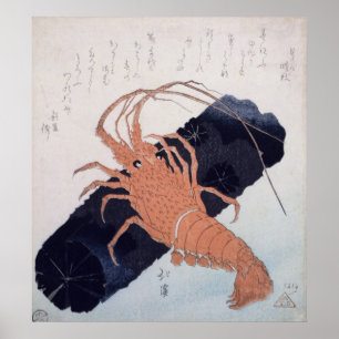 Póster Langoustine con un bloque del carbón de leña,