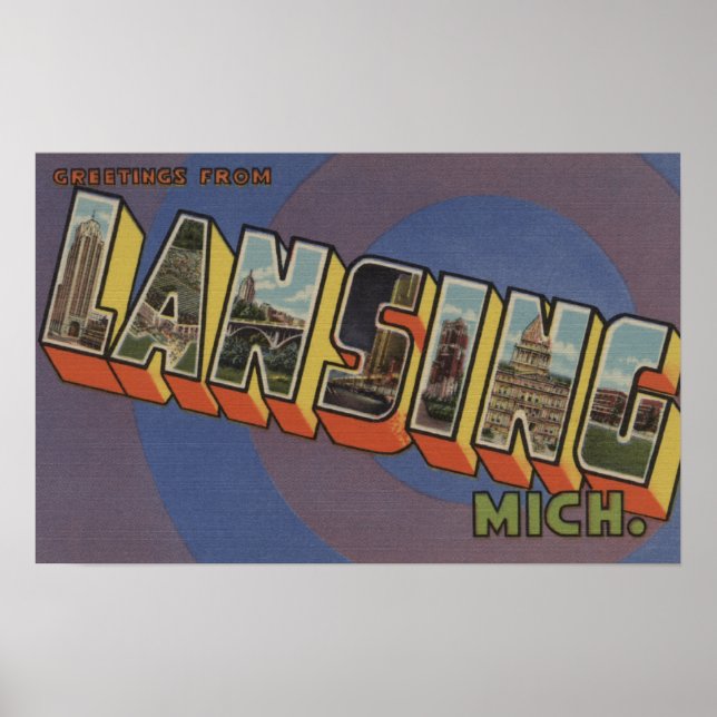 Póster Lansing, Michigan - Escenas de letras grandes 2 (Frente)