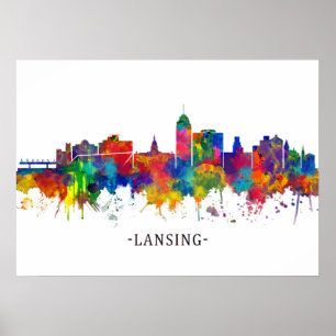 Póster Lansing Michigan Skyline