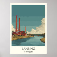 Lansing Michigan Vintage Capitol River Art