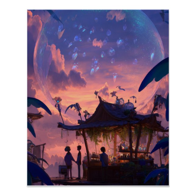 Póster Lantern-Lit Twilight Pavilion Fantasy Scene (Anverso)