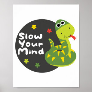 Póster Lanza tu mente Kawaii graciosa serpiente verde
