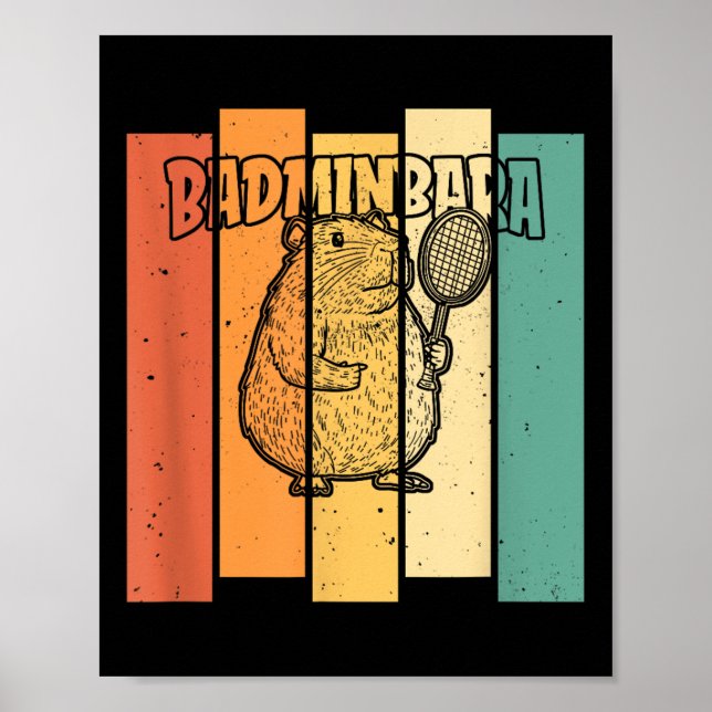 Póster Lanzadera de capibara retro - Bádminton vintage Ba (Frente)