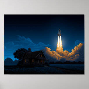 Póster Lanzamiento de cohete transbordador espacial por l