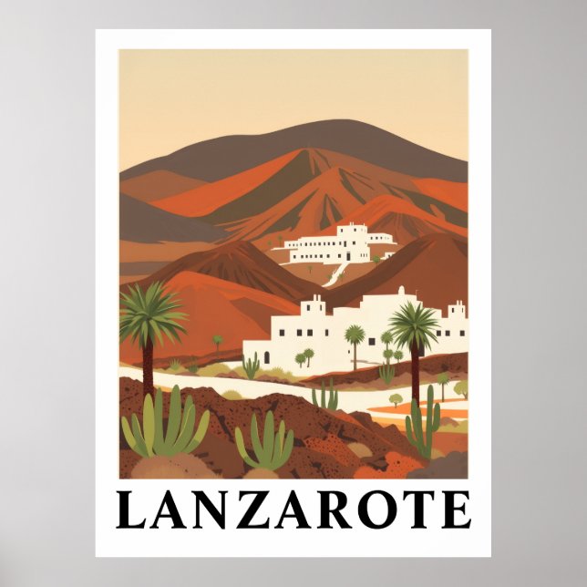 Póster Lanzarote Spain Vintage Travel Desert Art Print (Frente)