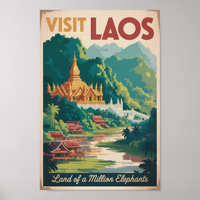 Póster Laos Pha That Luang Illustration Travel Art (Frente)