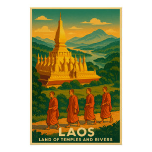 Póster Laos - Tierra de templos y ríos
