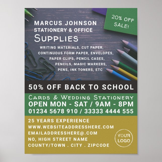 Póster Lápices, artículos de escritorio y artículos de of (Frente)