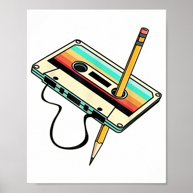 Póster Lápiz de cinta cassette de los años 80, derrame re (Frente)