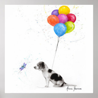 Póster Lápiz De Color Que Dibuja El Perro Beagle Y Los Gl
