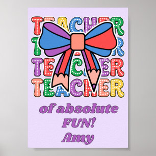 Póster Lápiz de lazo coquette retro para maestra con luna