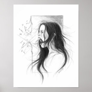 Póster Lápiz de mujeres gritando enojado