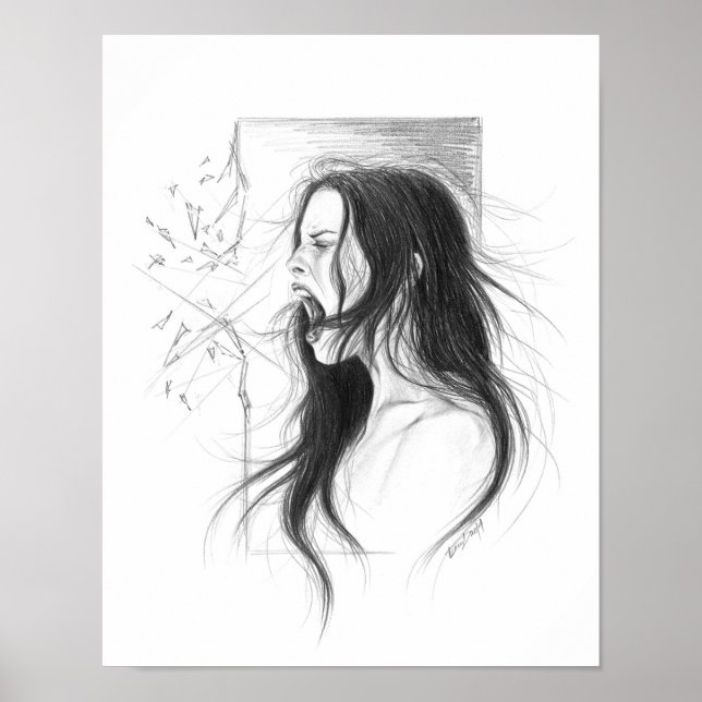 Póster Lápiz de mujeres gritando enojado (Frente)