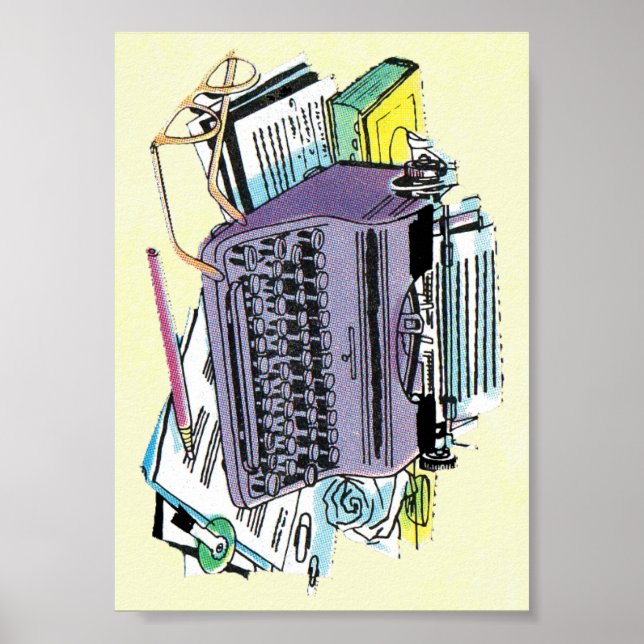 Póster Lápiz de papel de máquina de escribir herramientas (Frente)